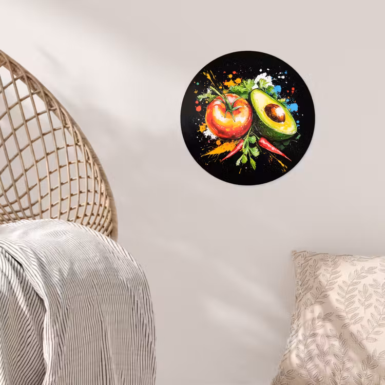 Tomaat - Avocado - Peper - Graffiti - Verf - Modern Wandcirkel behangsticker klein -sfeer4