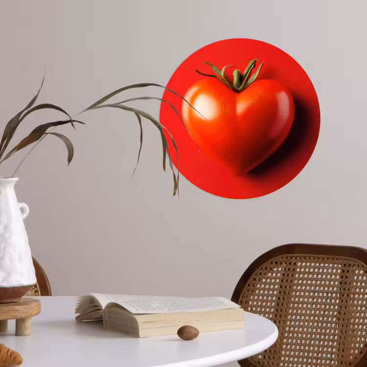 Tomaat - Rood - Hart Wandcirkel behangsticker klein -sfeer3
