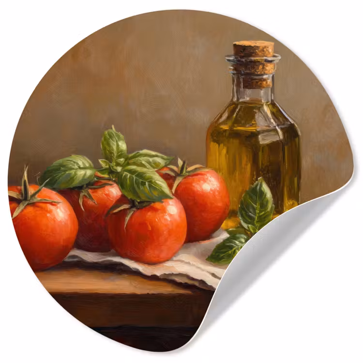 Tomaten - Olijfolie - Stilleven Wandcirkel behangsticker klein -3d