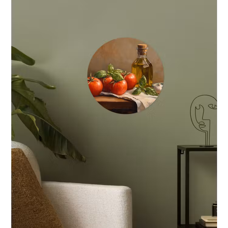 Tomaten - Olijfolie - Stilleven Wandcirkel behangsticker klein -sfeer2