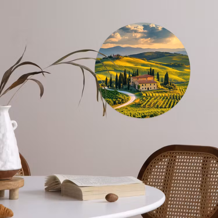 Toscane - Landschap - Wijngaarden Wandcirkel behangsticker klein -sfeer3