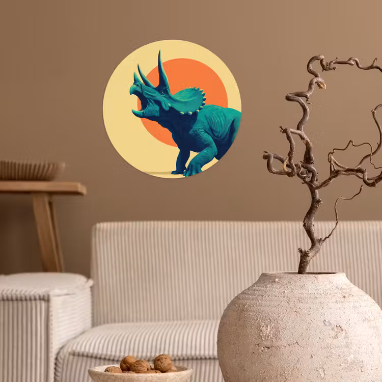 Triceratops - Cirkel - Oranje - Hoorns Wandcirkel behangsticker klein -sfeer1