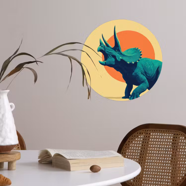 Triceratops - Cirkel - Oranje - Hoorns Wandcirkel behangsticker klein -sfeer3