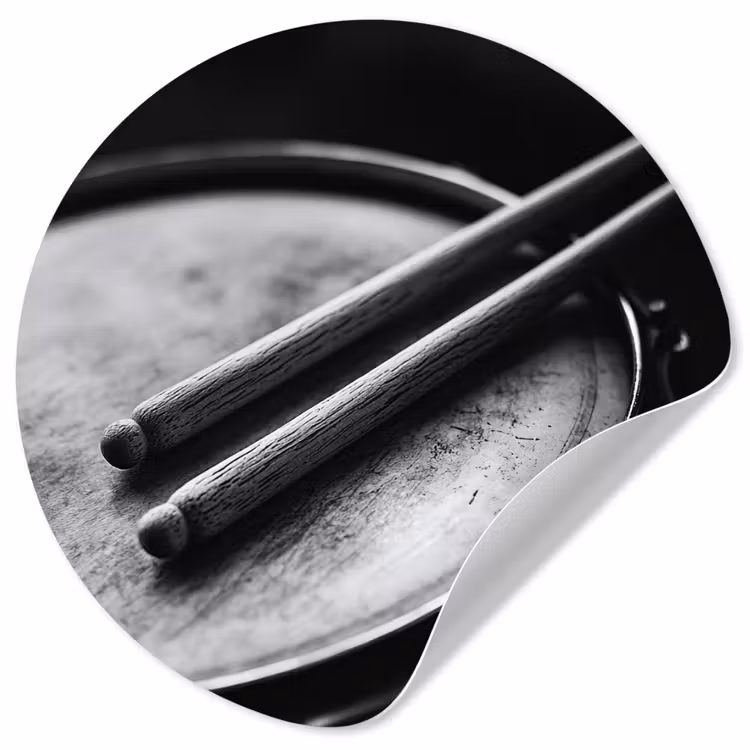 Trommel - Close-up - Drumstokken - Zwart Wandcirkel behangsticker klein -3d