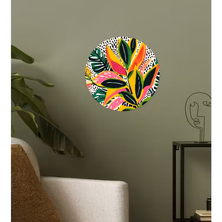 Tropisch - Bladeren - Zwart - wit Wandcirkel behangsticker klein -sfeer2