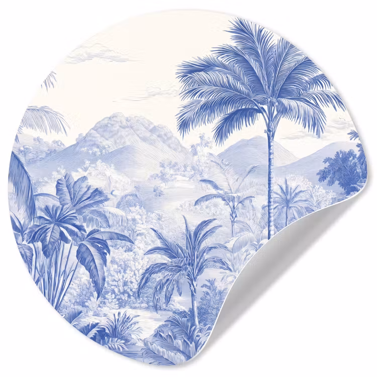 Tropisch - Jungle - Blauw Wandcirkel behangsticker klein -3d