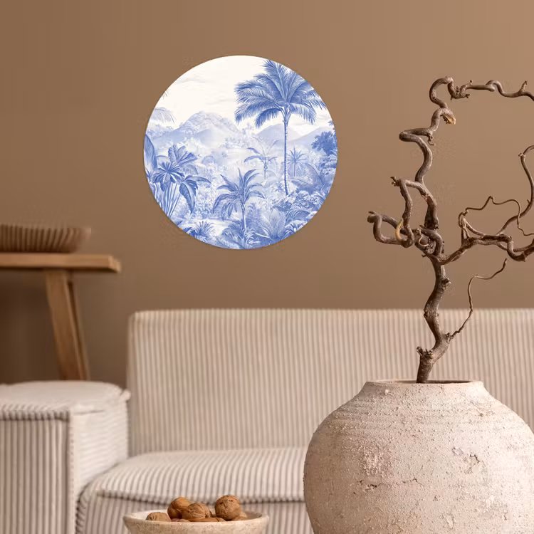 Tropisch - Jungle - Blauw Wandcirkel behangsticker klein -sfeer1