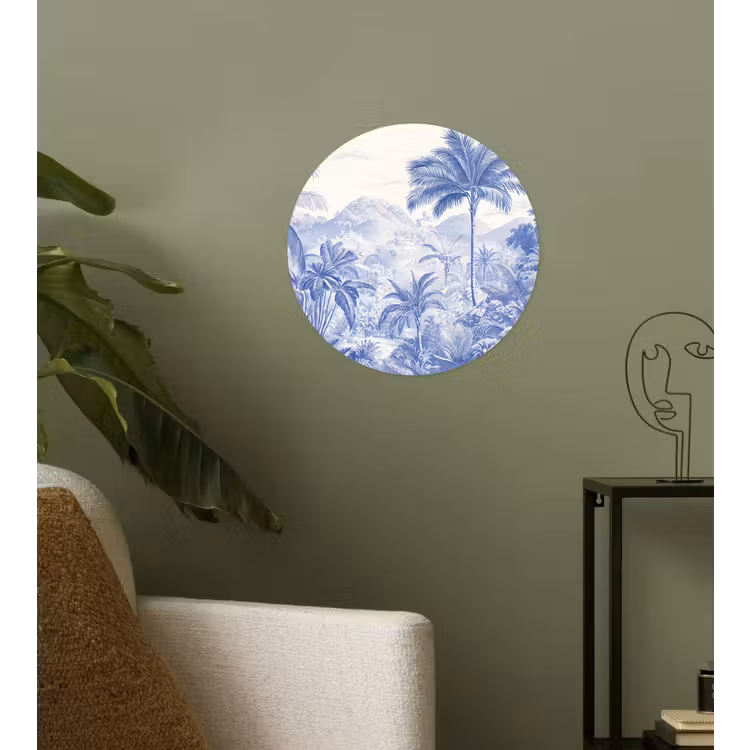 Tropisch - Jungle - Blauw Wandcirkel behangsticker klein -sfeer2