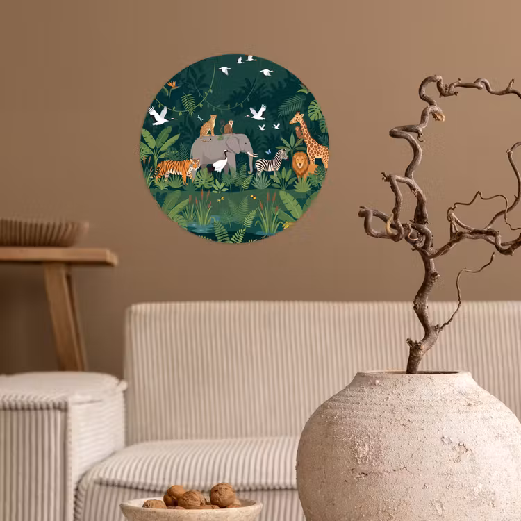Tropisch - Jungle -  Groen Wandcirkel behangsticker klein -sfeer1