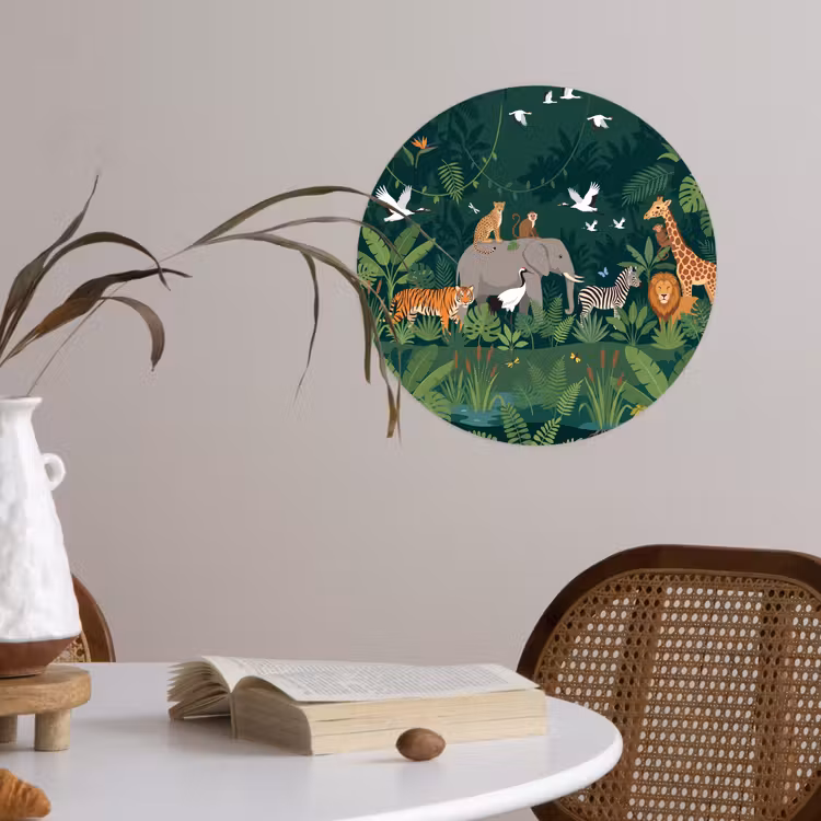Tropisch - Jungle -  Groen Wandcirkel behangsticker klein -sfeer3