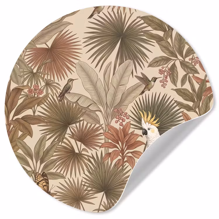 Tropisch - Vogels - Beige Wandcirkel behangsticker klein -3d