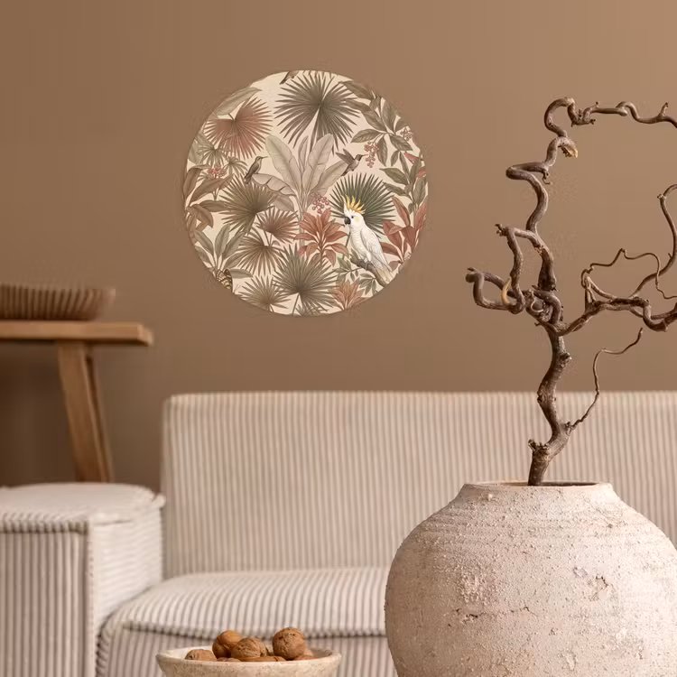 Tropisch - Vogels - Beige Wandcirkel behangsticker klein -sfeer1