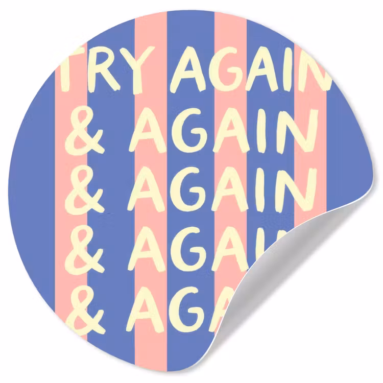 Try again - Strepen - Roze - Verticaal - Blauw Wandcirkel behangsticker klein -3d