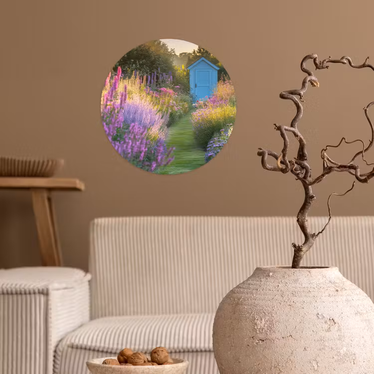 Tuinhuisje - Blauw - Bloemen Wandcirkel behangsticker klein -sfeer1