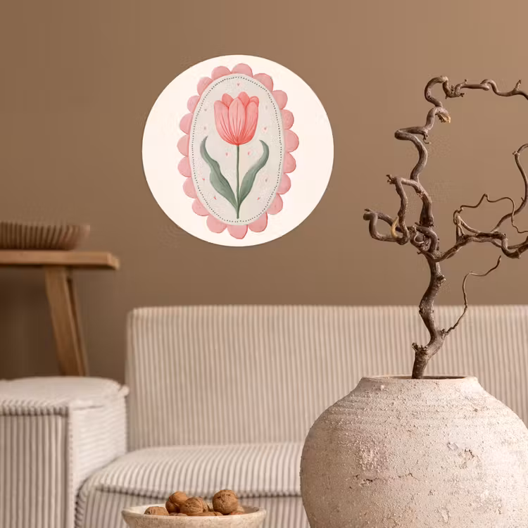 Tulp - Lijst - Ovaal - Illustratie Wandcirkel behangsticker klein -sfeer1
