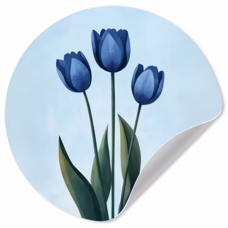 Tulpen - Blauw - Bladeren Wandcirkel behangsticker klein -3d