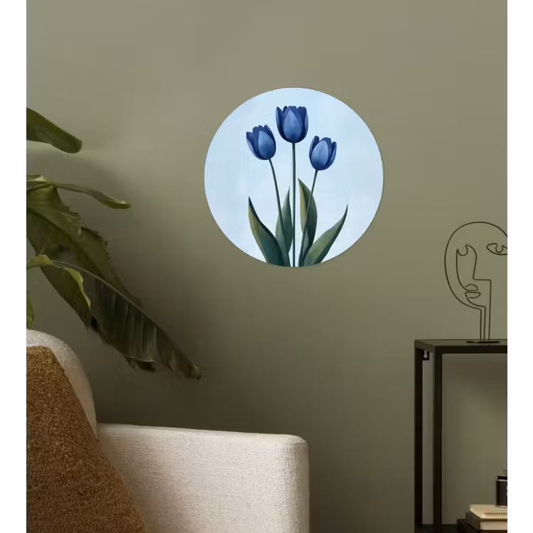 Tulpen - Blauw - Bladeren Wandcirkel behangsticker klein -sfeer2