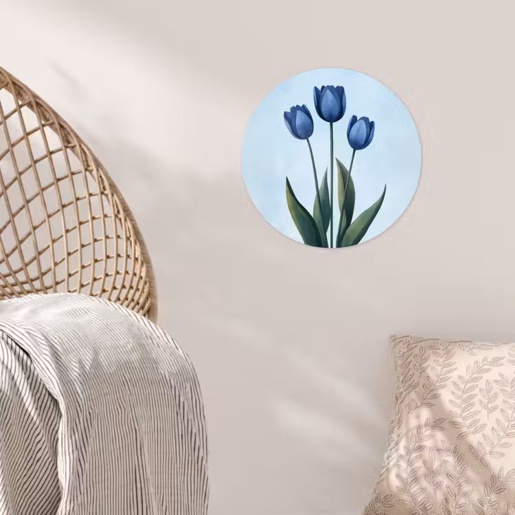 Tulpen - Blauw - Bladeren Wandcirkel behangsticker klein -sfeer4