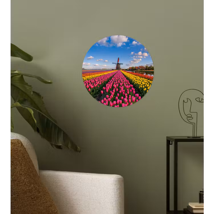Tulpen - Holland - Molen - Kleurrijk Wandcirkel behangsticker klein -sfeer2