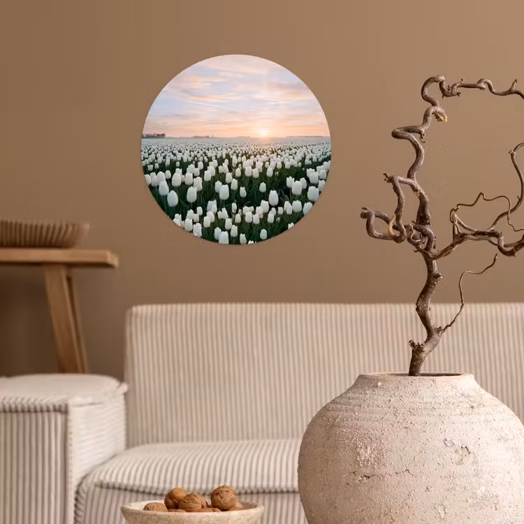 Tulpen - Landschap - Wit Wandcirkel behangsticker klein -sfeer1