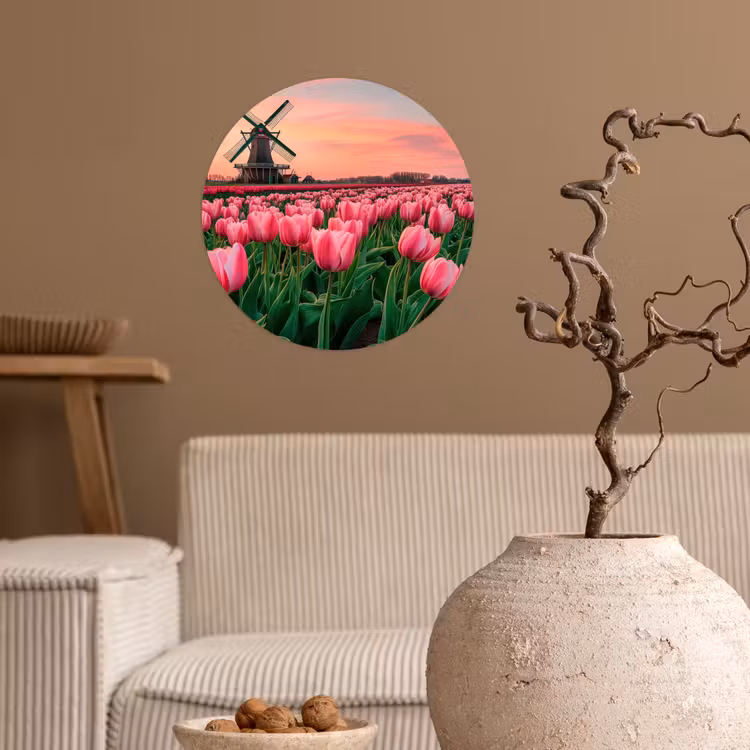 Tulpen - Molen - Nederland Wandcirkel behangsticker klein -sfeer1