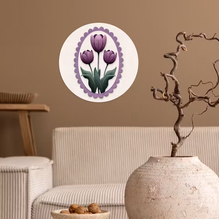 Tulpen - Paars - Lijst - Bladeren Wandcirkel behangsticker klein -sfeer1