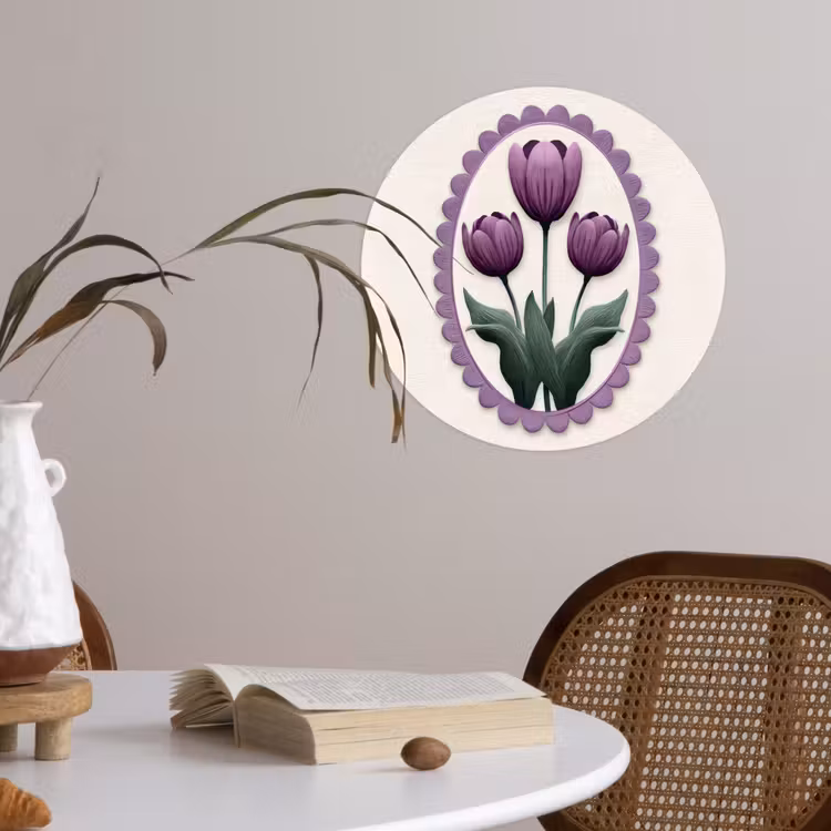 Tulpen - Paars - Lijst - Bladeren Wandcirkel behangsticker klein -sfeer3