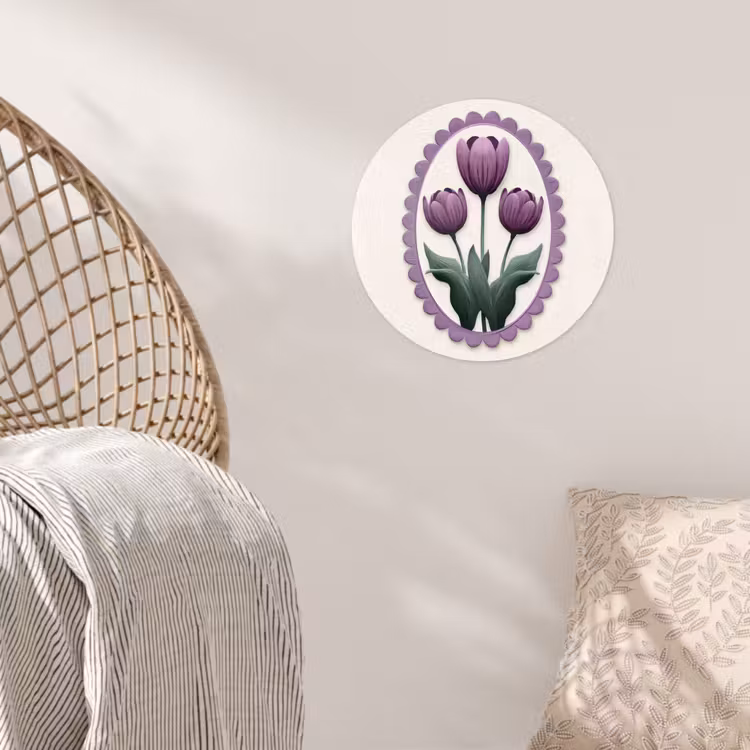 Tulpen - Paars - Lijst - Bladeren Wandcirkel behangsticker klein -sfeer4