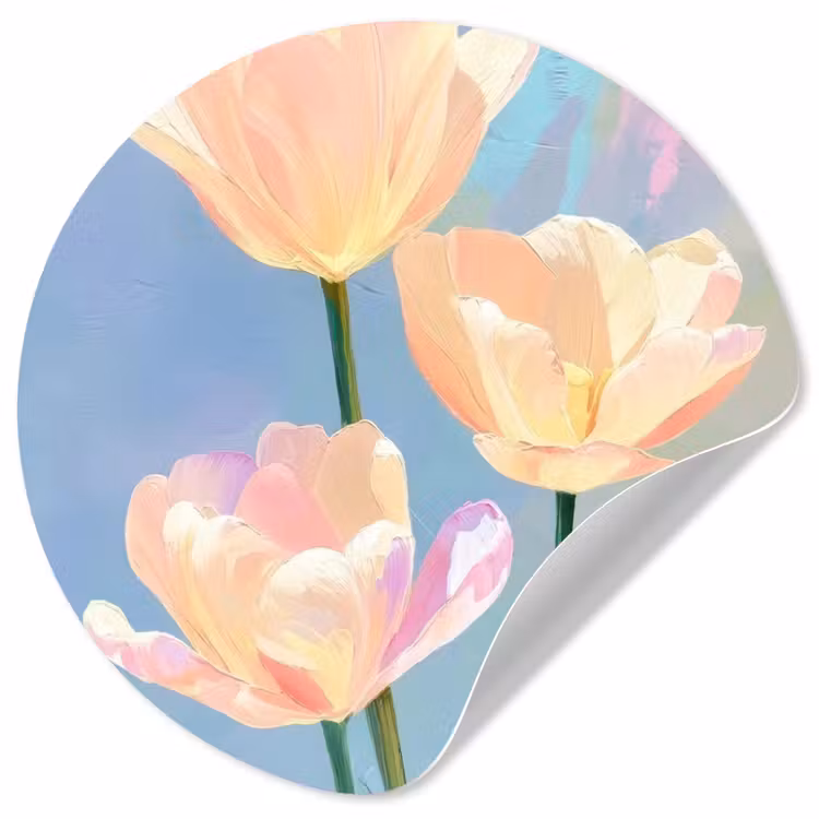 Tulpen - Roze accenten - Blauw Wandcirkel behangsticker klein -3d