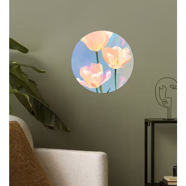 Tulpen - Roze accenten - Blauw Wandcirkel behangsticker klein -sfeer2