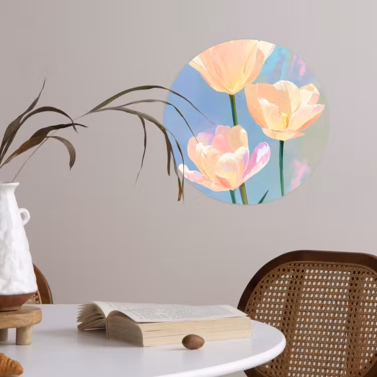 Tulpen - Roze accenten - Blauw Wandcirkel behangsticker klein -sfeer3