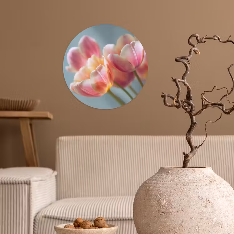 Tulpen - Roze - Stelen Wandcirkel behangsticker klein -sfeer1