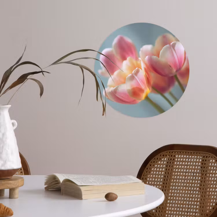 Tulpen - Roze - Stelen Wandcirkel behangsticker klein -sfeer3