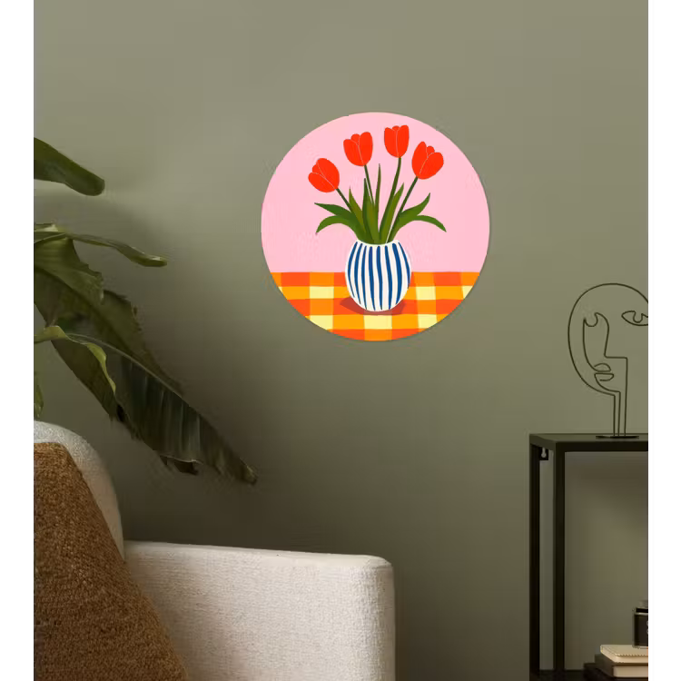 Tulpen - Roze - Vaas Wandcirkel behangsticker klein -sfeer2