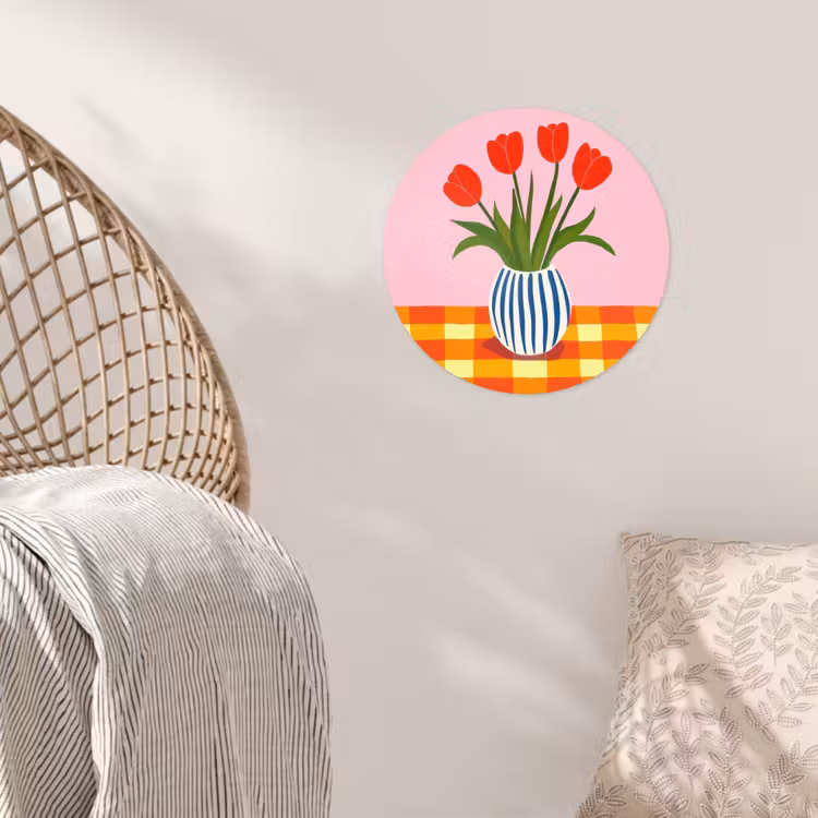 Tulpen - Roze - Vaas Wandcirkel behangsticker klein -sfeer4
