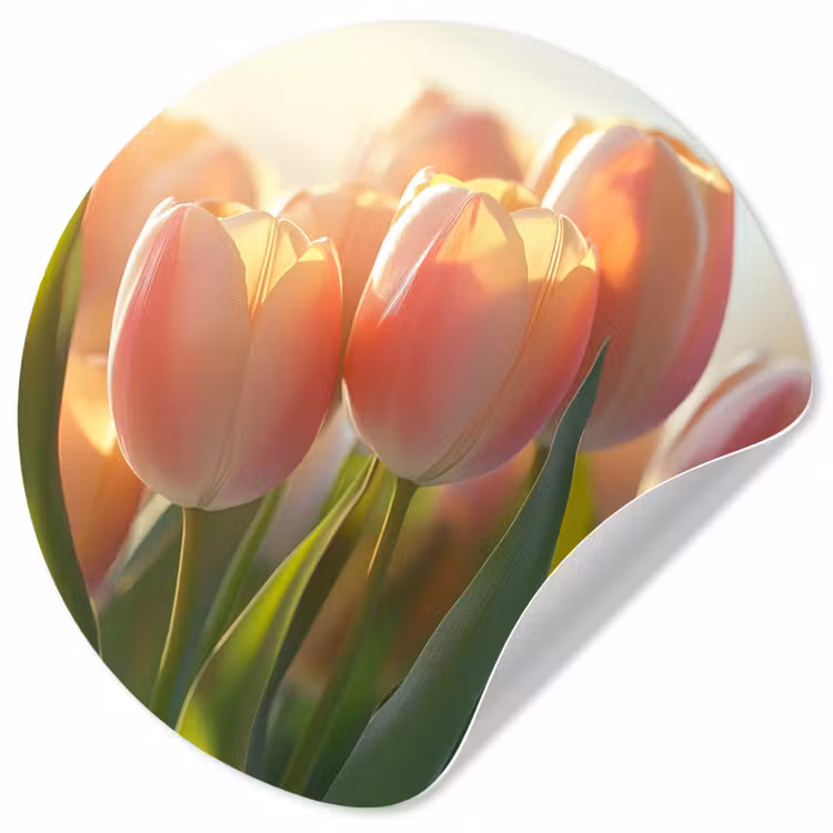 Tulpen - Roze - Zonnestralen Wandcirkel behangsticker klein -3d