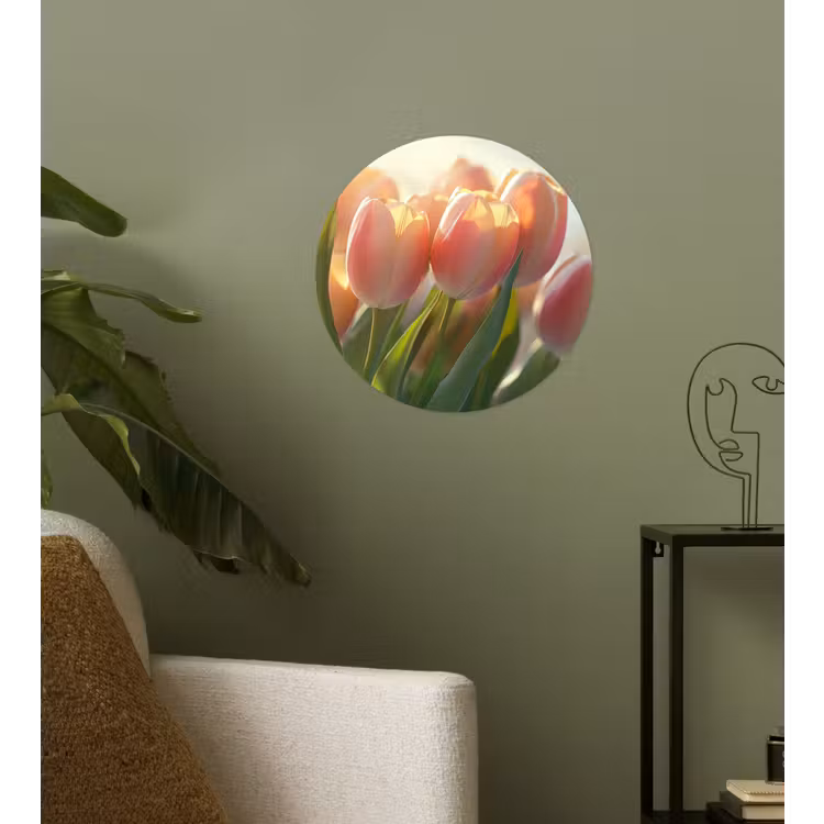 Tulpen - Roze - Zonnestralen Wandcirkel behangsticker klein -sfeer2