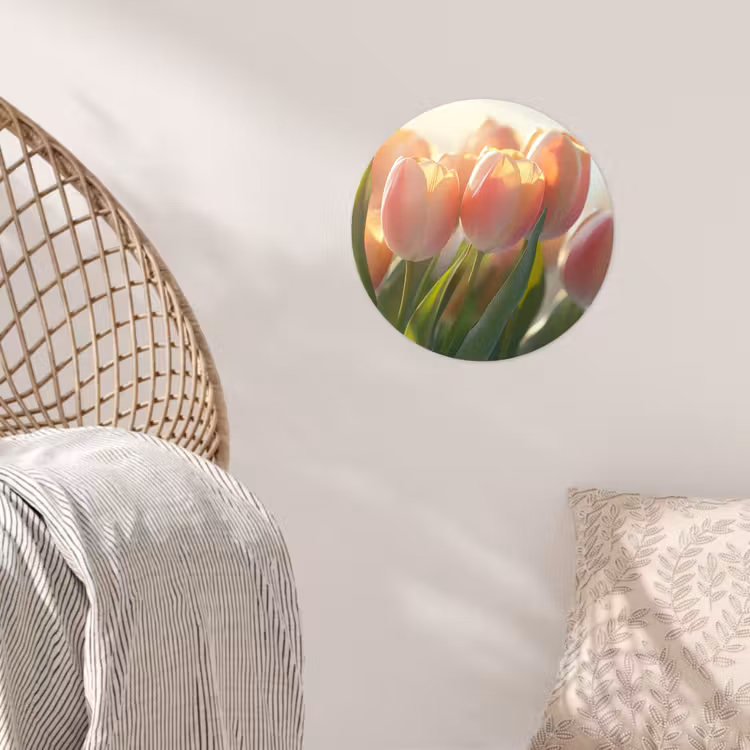 Tulpen - Roze - Zonnestralen Wandcirkel behangsticker klein -sfeer4