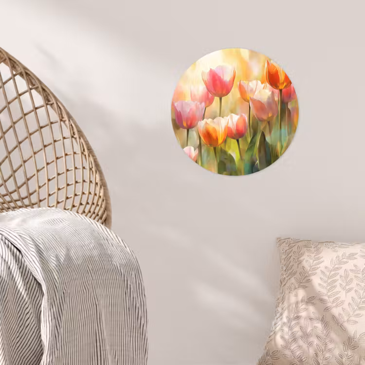 Tulpen - Sprookjesachtig - Kleurrijk Wandcirkel behangsticker klein -sfeer4