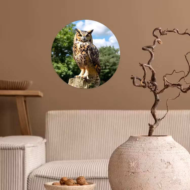 Uil - Boomstronk - Bos - Lucht Wandcirkel behangsticker klein -sfeer1