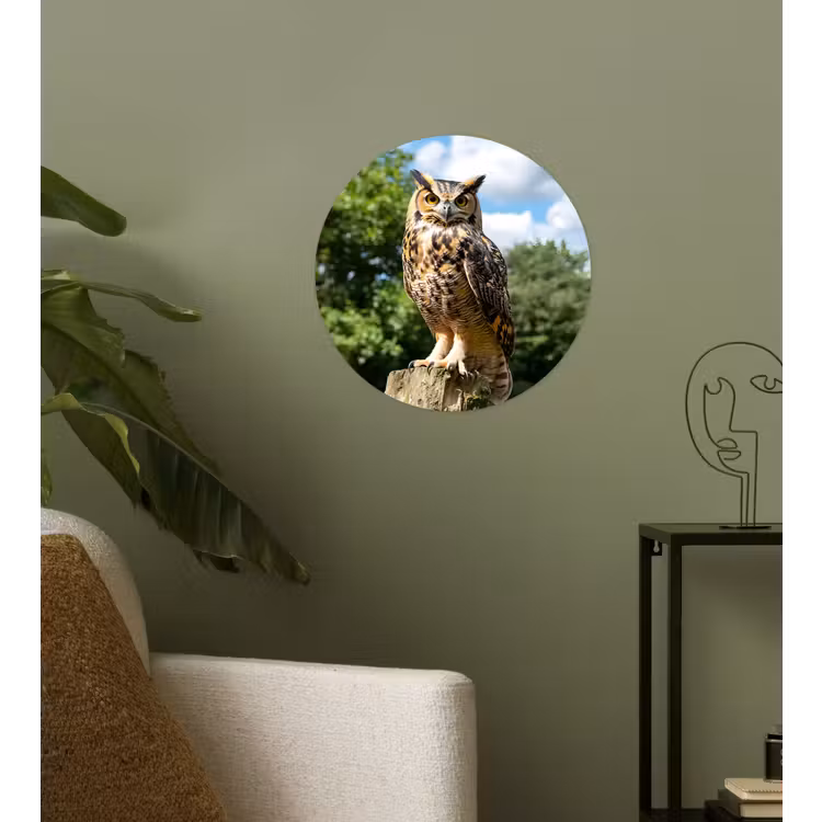 Uil - Boomstronk - Bos - Lucht Wandcirkel behangsticker klein -sfeer2