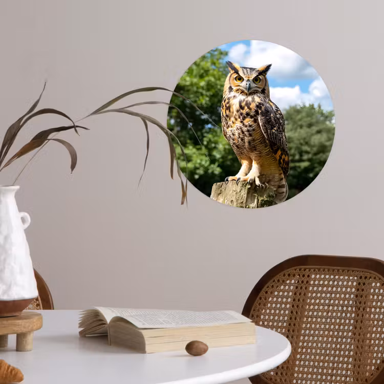 Uil - Boomstronk - Bos - Lucht Wandcirkel behangsticker klein -sfeer3