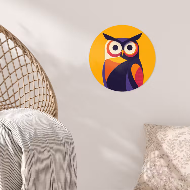 Uil - Grafisch - Kleurrijk - Ogen Wandcirkel behangsticker klein -sfeer4