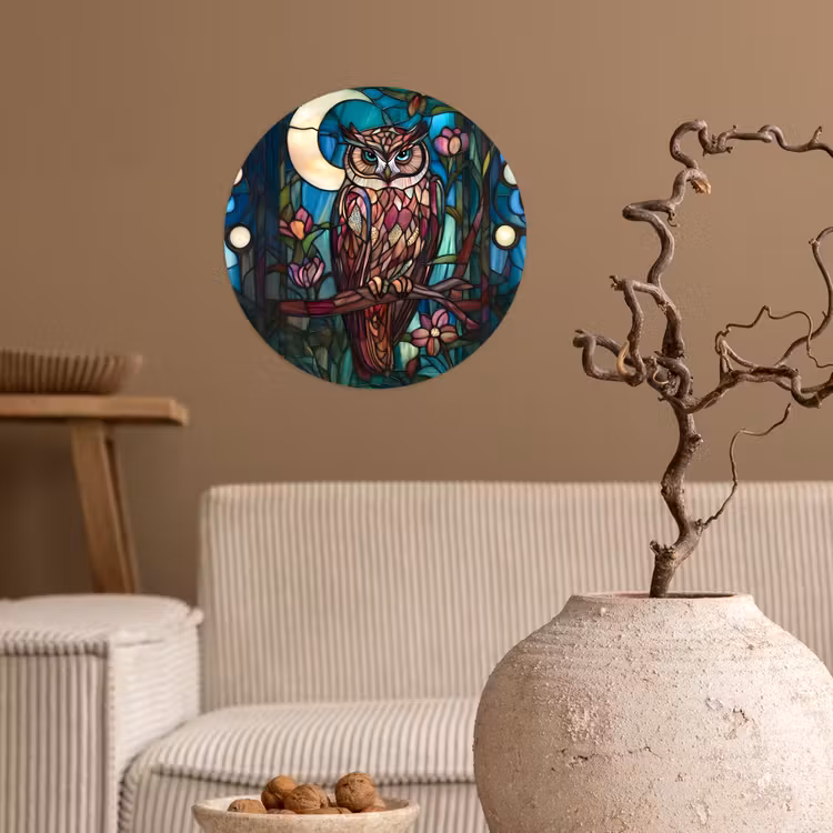 Uil - Mozaïek - Maan - Nacht Wandcirkel behangsticker klein -sfeer1