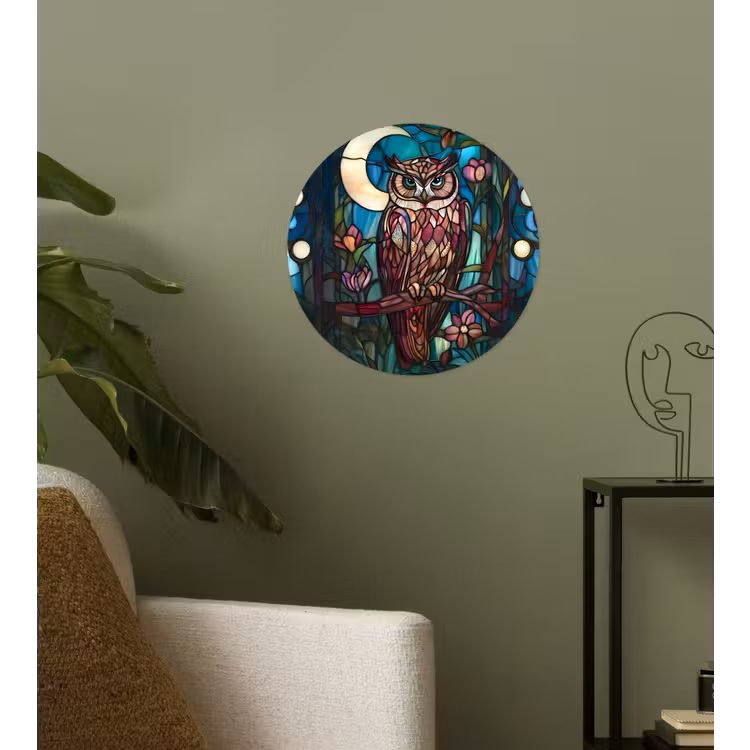 Uil - Mozaïek - Maan - Nacht Wandcirkel behangsticker klein -sfeer2