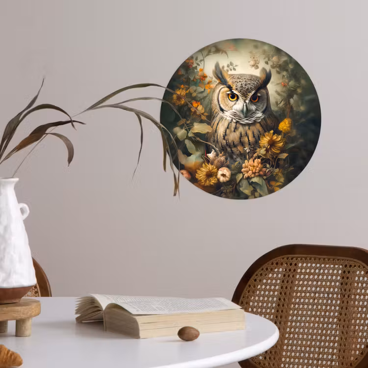Uil - Vogels - Bloemen - Natuur Wandcirkel behangsticker klein -sfeer3