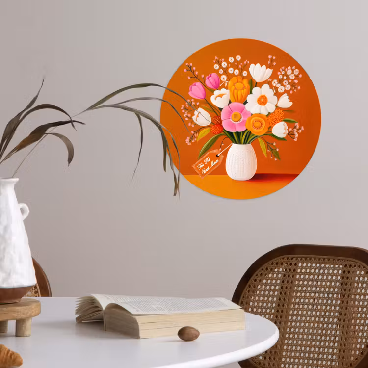 Vaas - Bloemen - Oranje Wandcirkel behangsticker klein -sfeer3