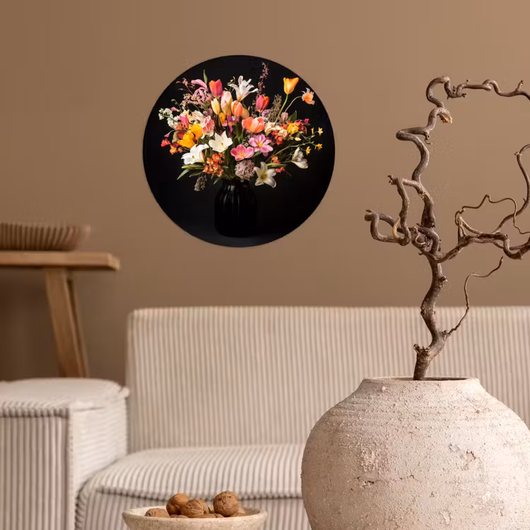 Vaas - Bloemen - Tulpen Wandcirkel behangsticker klein -sfeer1