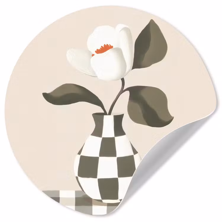 Vaas - Geruit - Groen - Bloem Wandcirkel behangsticker klein -3d