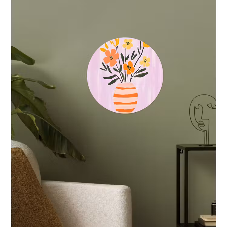Vaas - Gestreept - Bloemen - Oranje Wandcirkel behangsticker klein -sfeer2